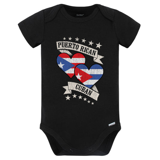 Puerto Rican Cuban Heart Flags Puerto Rico Cuba Baby Bodysuit (Black)