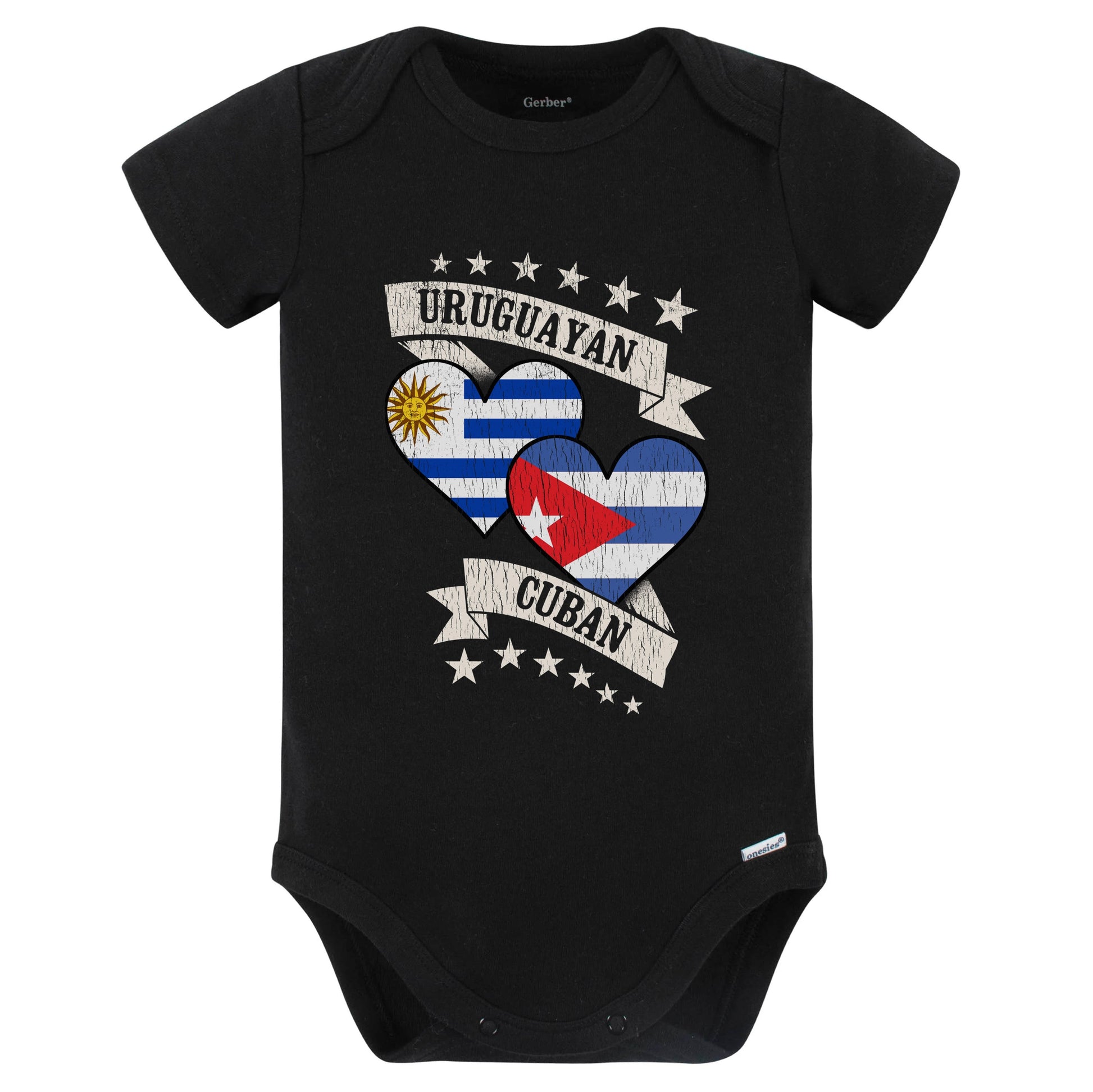 Uruguayan Cuban Heart Flags Uruguay Cuba Baby Bodysuit (Black)
