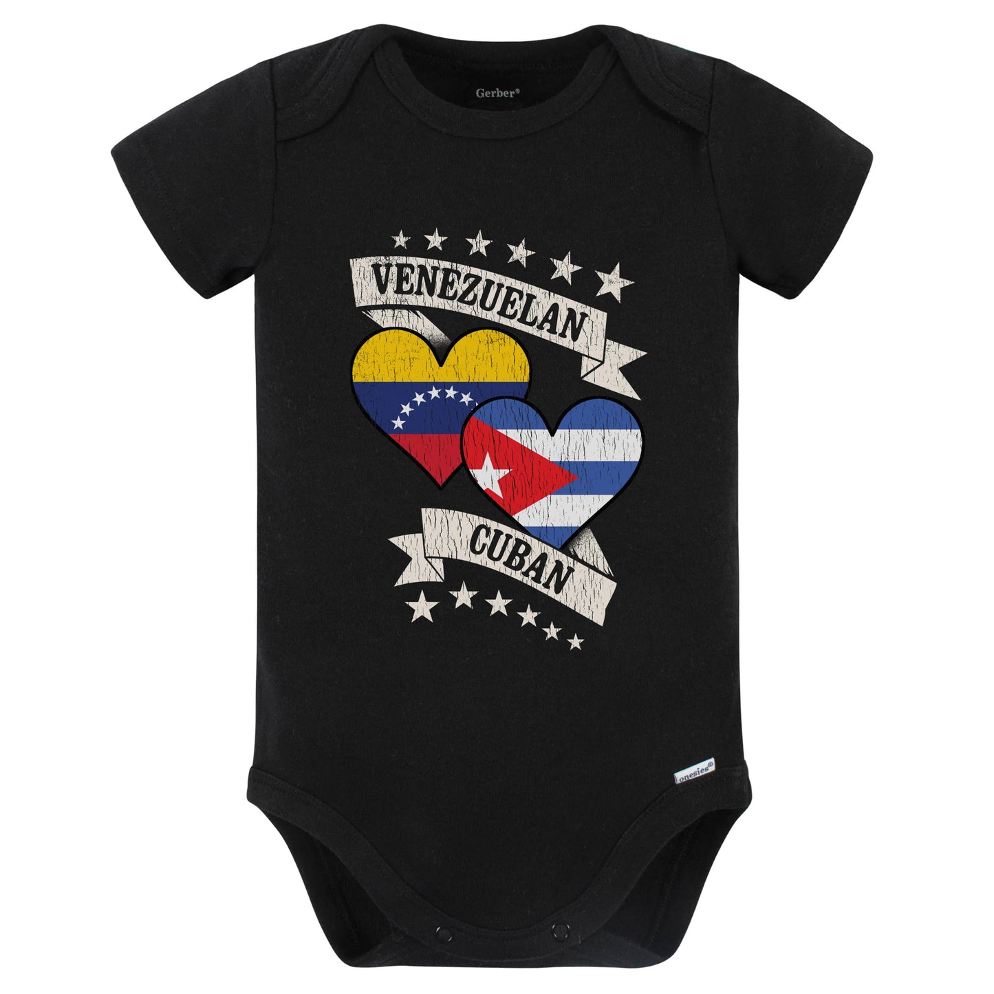 Venezuela Cuban Heart Flags Venezuela Cuba Baby Bodysuit (Black)
