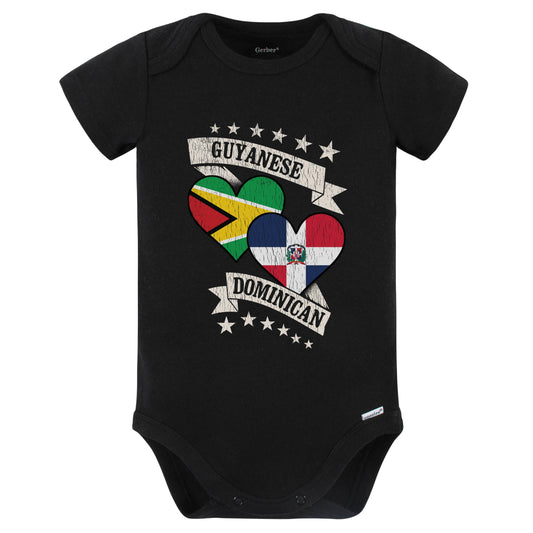 Guyanese Dominican Heart Flags Guyana Dominican Republic Baby Bodysuit (Black)