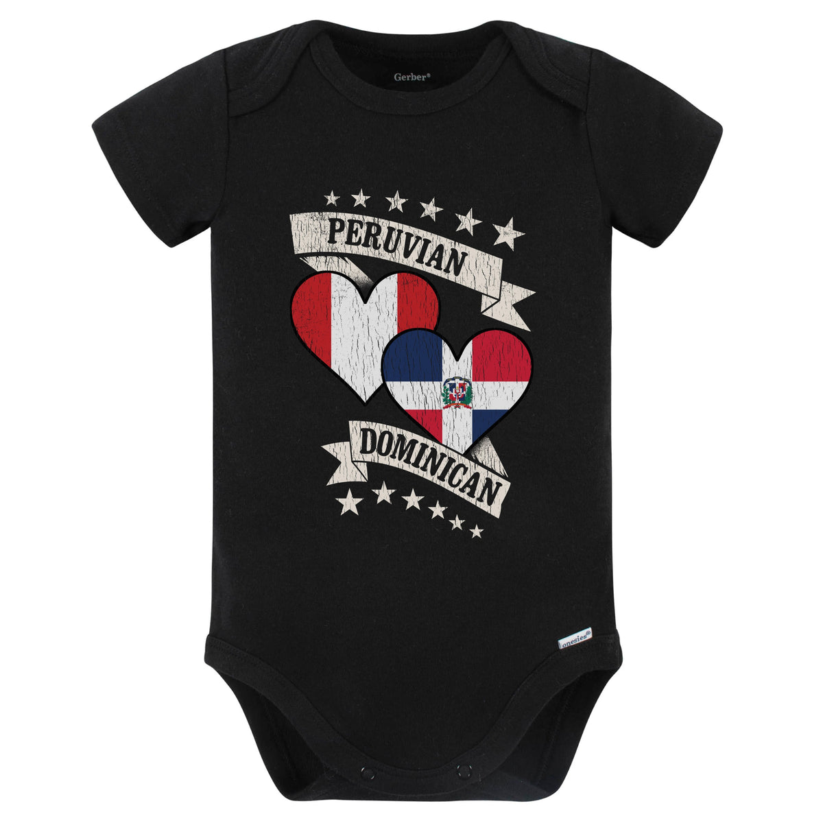 Peruvian Dominican Heart Flags Peru Dominican Republic Baby Bodysuit (Black)