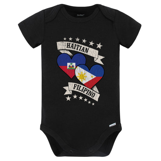Haitian Filipino Heart Flags Haiti Philippines Baby Bodysuit (Black)