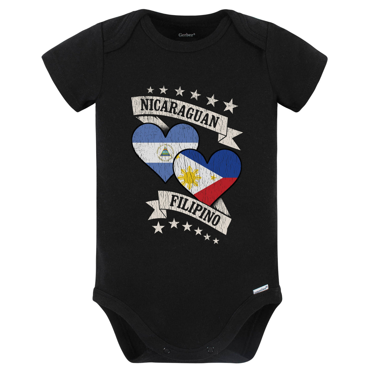 Nicaraguan Filipino Heart Flags Nicaragua Philippines Baby Bodysuit (Black)