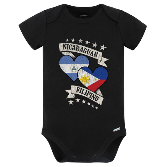 Nicaraguan Filipino Heart Flags Nicaragua Philippines Baby Bodysuit (Black)