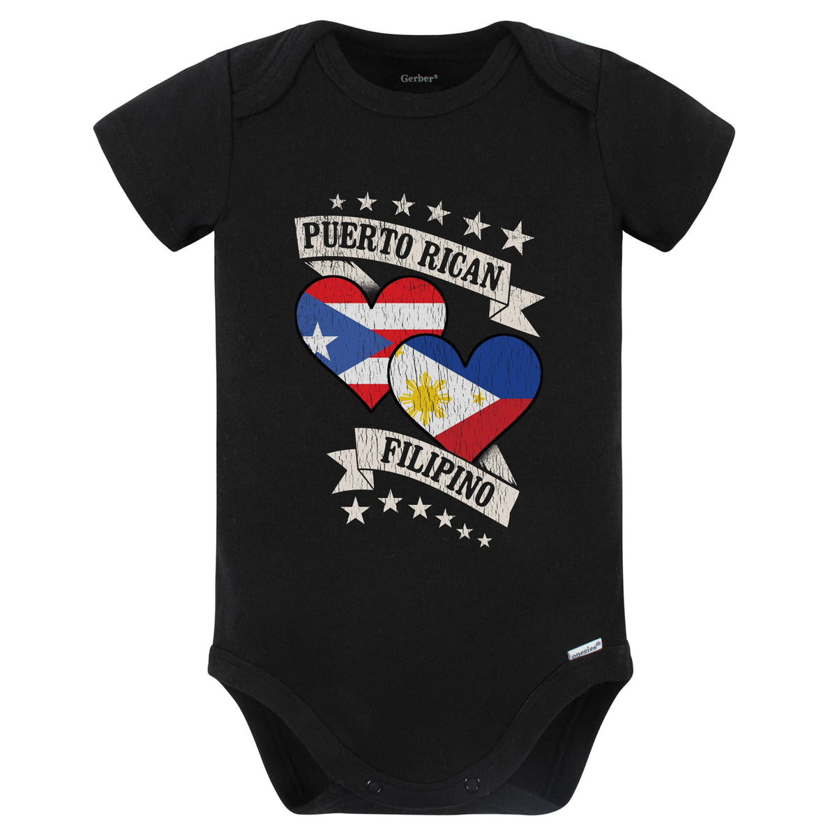 Puerto Rican Filipino Heart Flags Puerto Rico Philippines Baby Bodysuit (Black)