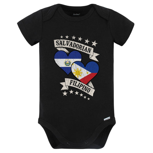 Salvadorian Filipino Heart Flags El Salvador Philippines Baby Bodysuit (Black)