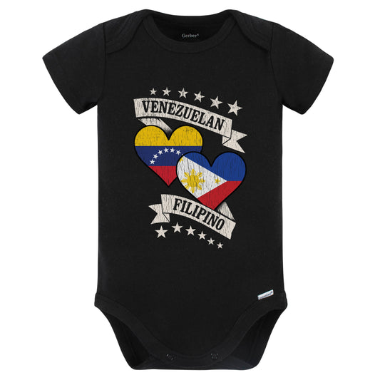 Venezuela Filipino Heart Flags Venezuela Philippines Baby Bodysuit (Black)