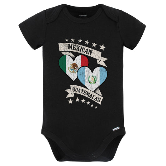 Mexican Guatemalan Heart Flags Mexico Guatemala Baby Bodysuit (Black)