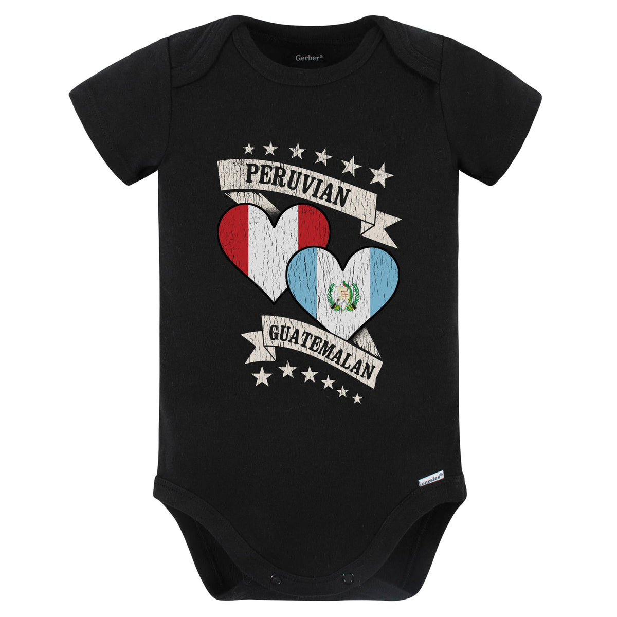 Peruvian Guatemalan Heart Flags Peru Guatemala Baby Bodysuit (Black)