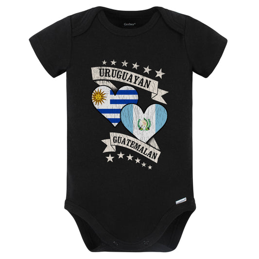 Uruguayan Guatemalan Heart Flags Uruguay Guatemala Baby Bodysuit (Black)