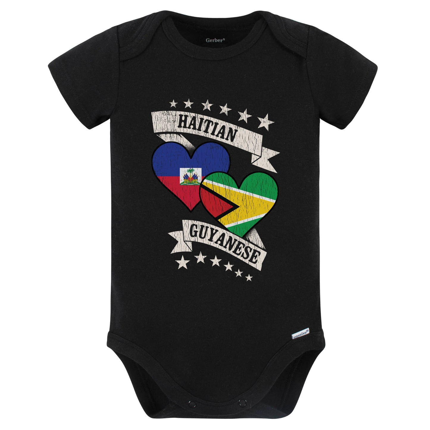 Haitian Guyanese Heart Flags Haiti Guyana Baby Bodysuit (Black)