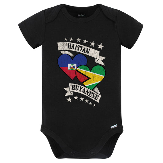 Haitian Guyanese Heart Flags Haiti Guyana Baby Bodysuit (Black)