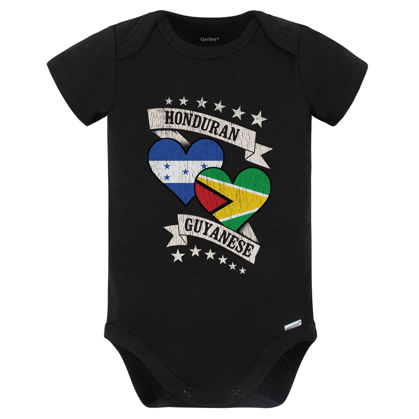 Honduran Guyanese Heart Flags Honduras Guyana Baby Bodysuit (Black)