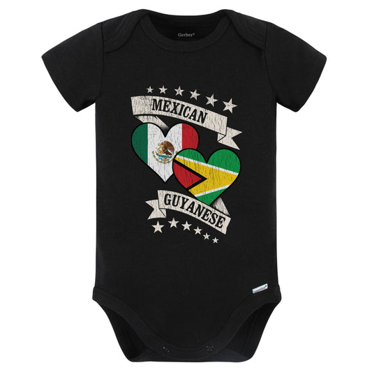 Mexican Guyanese Heart Flags Mexico Guyana Baby Bodysuit (Black)