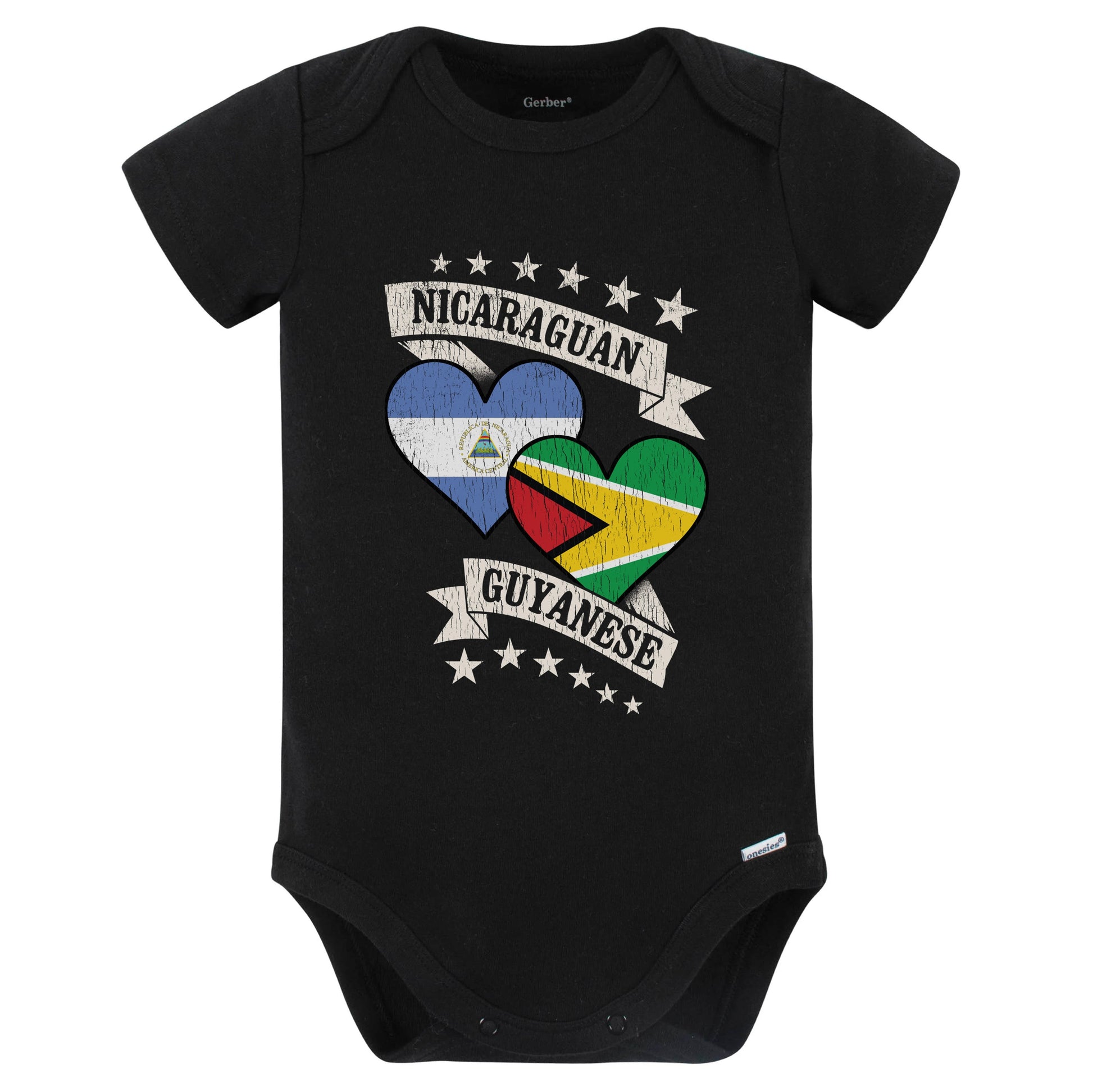 Nicaraguan Guyanese Heart Flags Nicaragua Guyana Baby Bodysuit (Black)