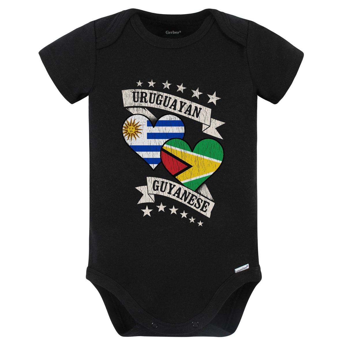 Uruguayan Guyanese Heart Flags Uruguay Guyana Baby Bodysuit (Black)
