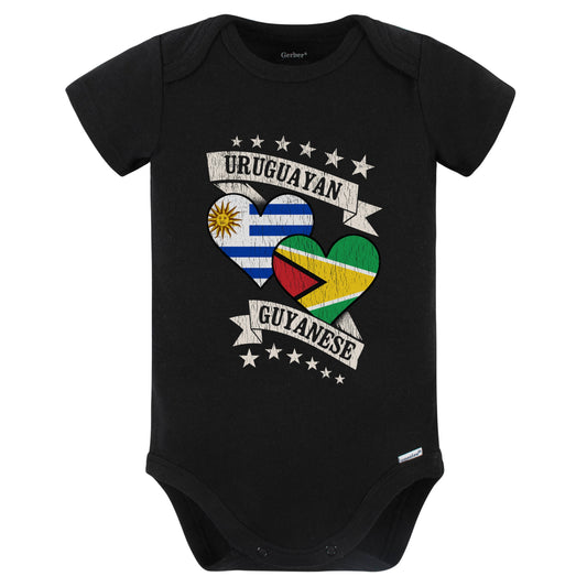 Uruguayan Guyanese Heart Flags Uruguay Guyana Baby Bodysuit (Black)