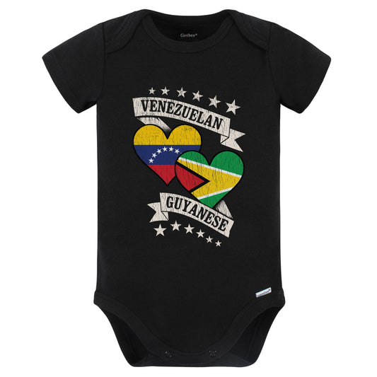 Venezuela Guyanese Heart Flags Venezuela Guyana Baby Bodysuit (Black)