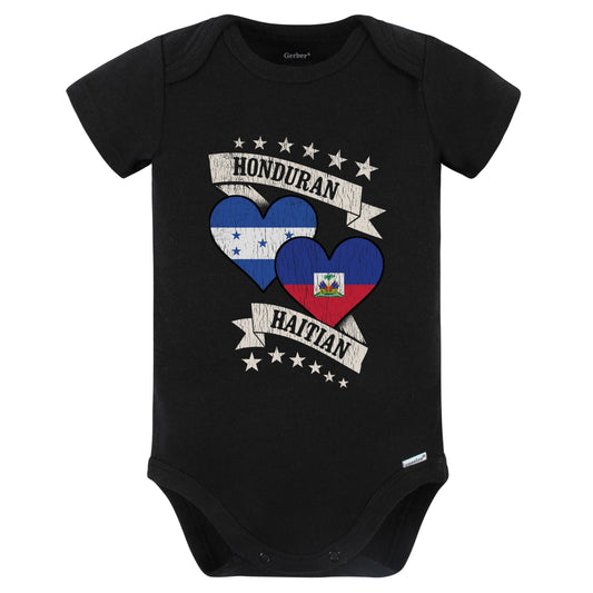 Honduran Haitian Heart Flags Honduras Haiti Baby Bodysuit (Black)