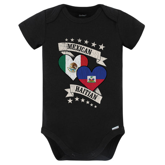 Mexican Haitian Heart Flags Mexico Haiti Baby Bodysuit (Black)