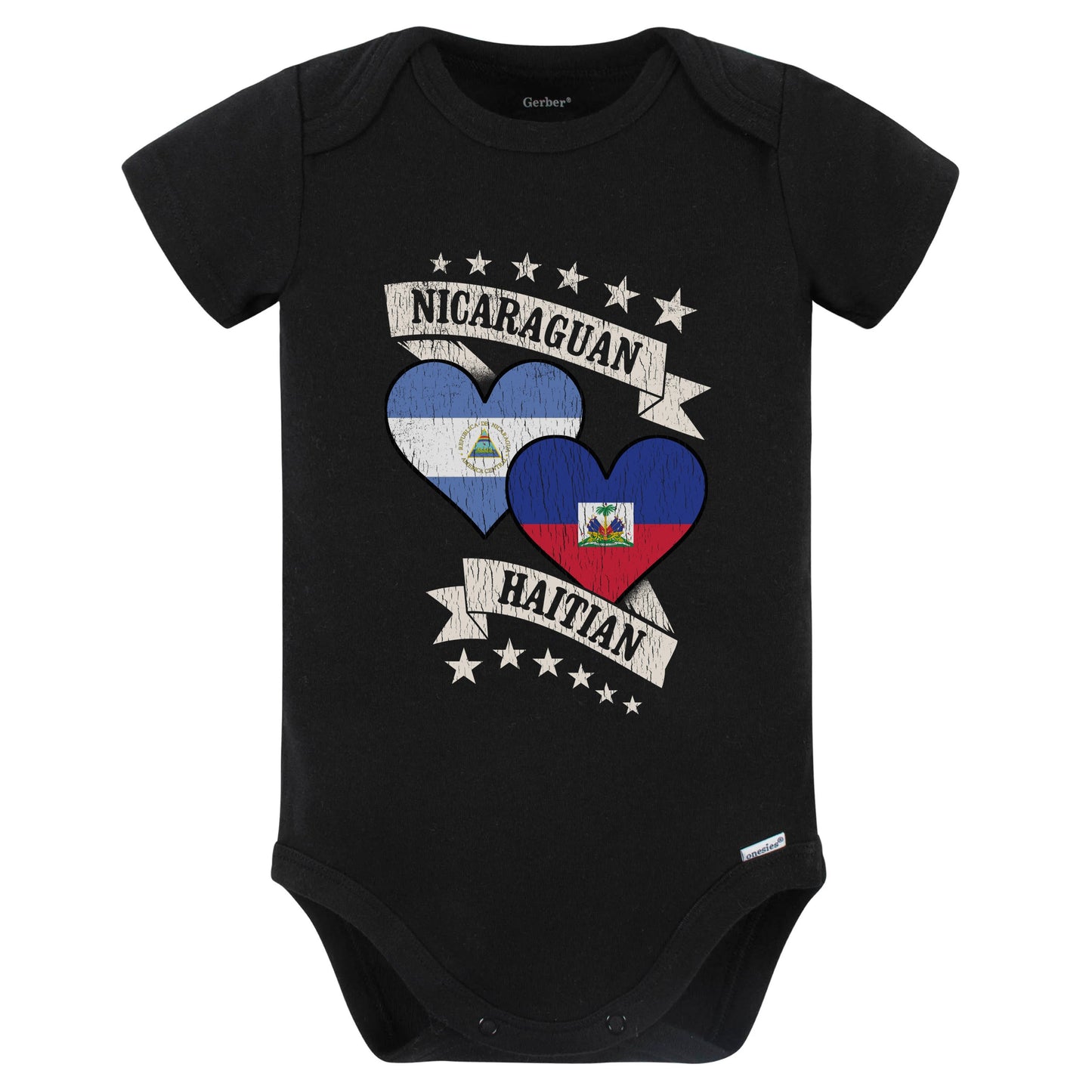 Nicaraguan Haitian Heart Flags Nicaragua Haiti Baby Bodysuit (Black)