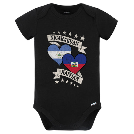 Nicaraguan Haitian Heart Flags Nicaragua Haiti Baby Bodysuit (Black)