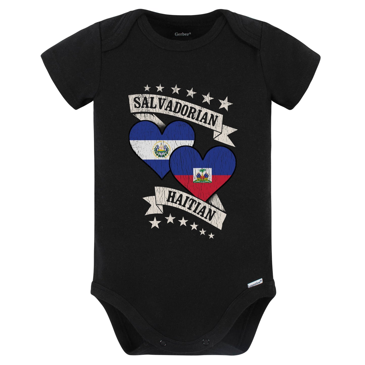 Salvadorian Haitian Heart Flags El Salvador Haiti Baby Bodysuit (Black)