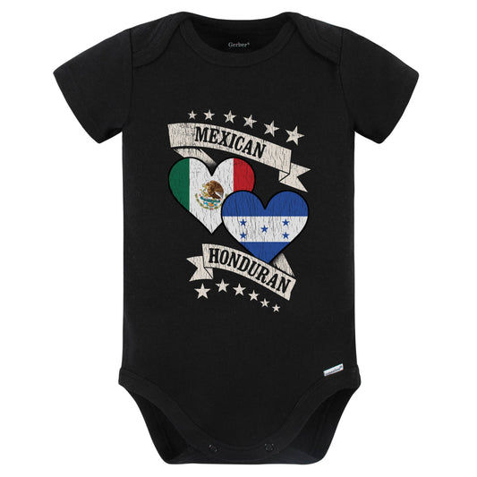 Mexican Honduran Heart Flags Mexico Honduras Baby Bodysuit (Black)