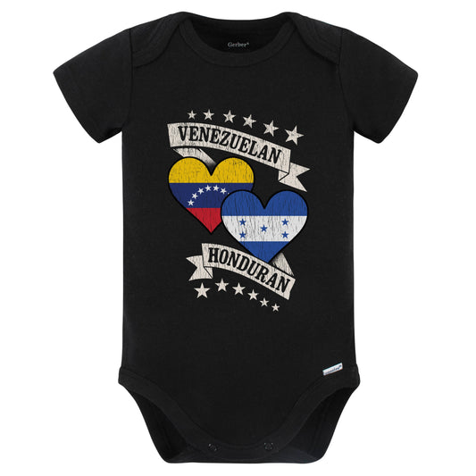 Venezuela Honduran Heart Flags Venezuela Honduras Baby Bodysuit (Black)