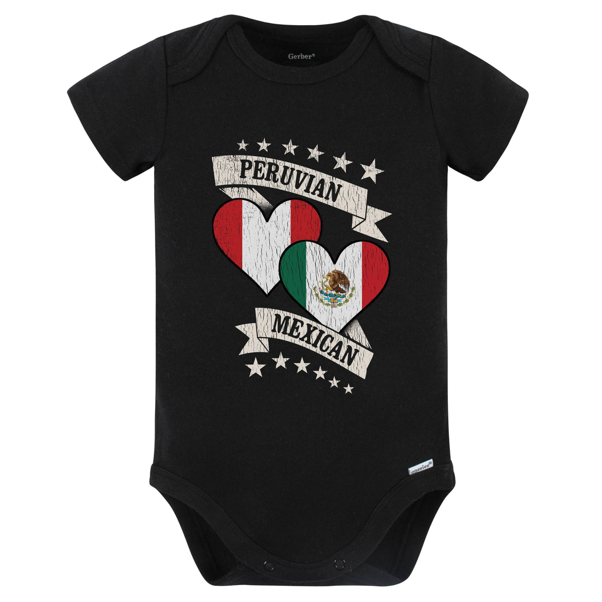 Peruvian Mexican Heart Flags Peru Mexico Baby Bodysuit (Black)