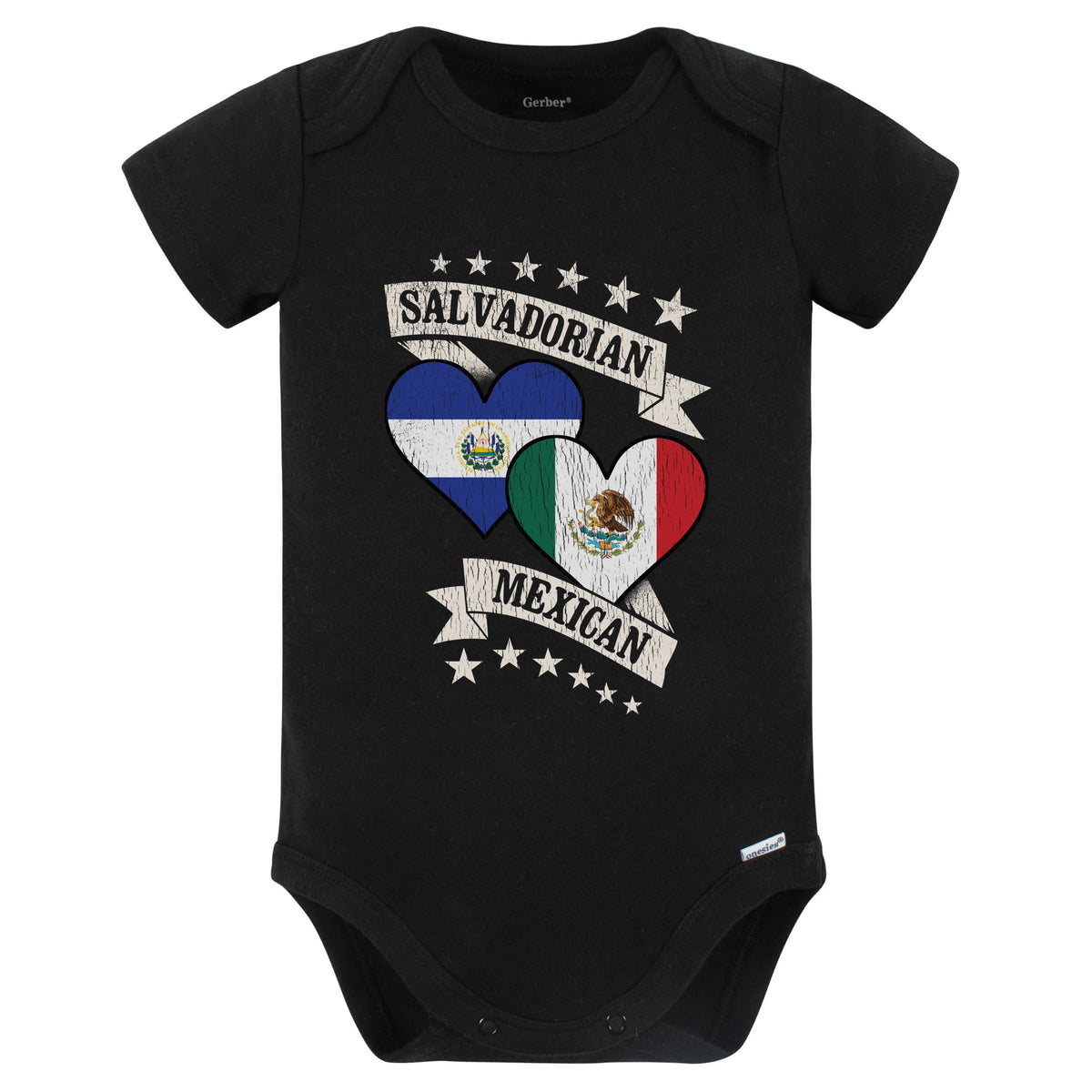 Salvadorian Mexican Heart Flags El Salvador Mexico Baby Bodysuit (Black)