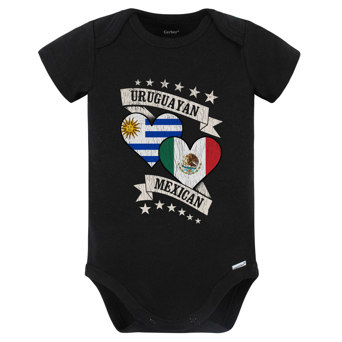 Uruguayan Mexican Heart Flags Uruguay Mexico Baby Bodysuit (Black)