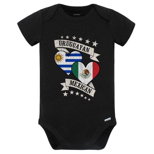 Uruguayan Mexican Heart Flags Uruguay Mexico Baby Bodysuit (Black)