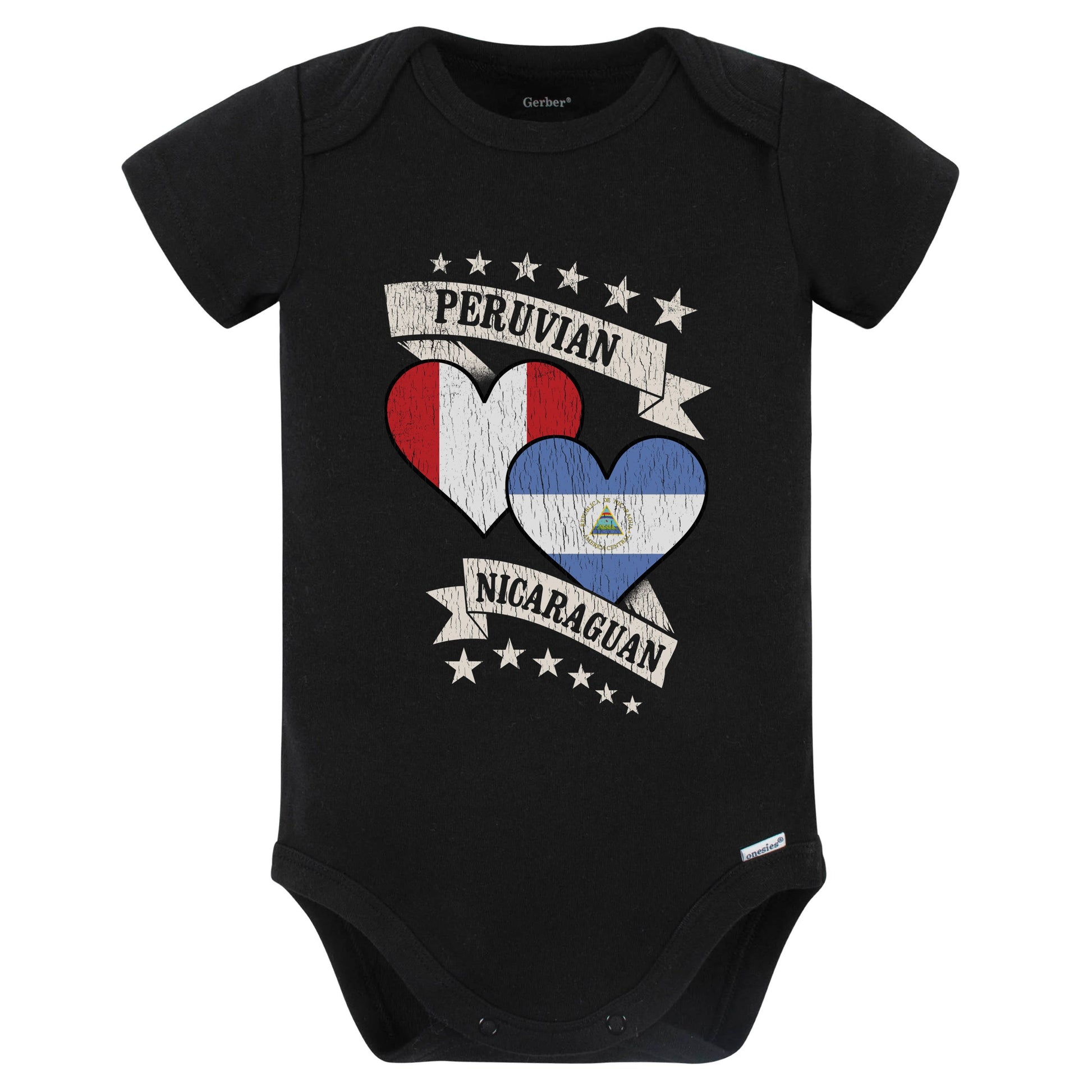 Peruvian Nicaraguan Heart Flags Peru Nicaragua Baby Bodysuit (Black)