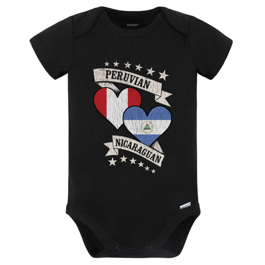 Peruvian Nicaraguan Heart Flags Peru Nicaragua Baby Bodysuit (Black)