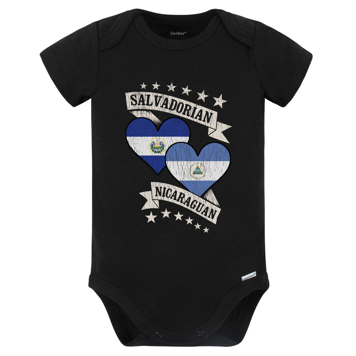 Salvadorian Nicaraguan Heart Flags El Salvador Nicaragua Baby Bodysuit (Black)