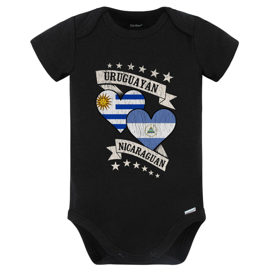 Uruguayan Nicaraguan Heart Flags Uruguay Nicaragua Baby Bodysuit (Black)