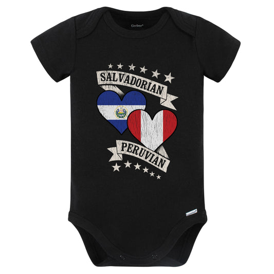 Salvadorian Peruvian Heart Flags El Salvador Peru Baby Bodysuit (Black)