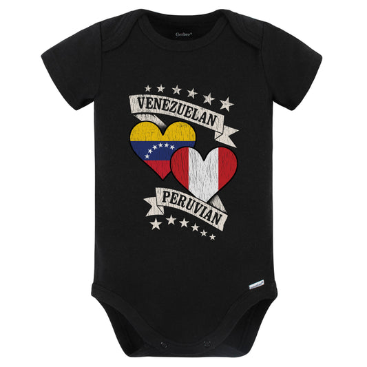 Venezuela Peruvian Heart Flags Venezuela Peru Baby Bodysuit (Black)