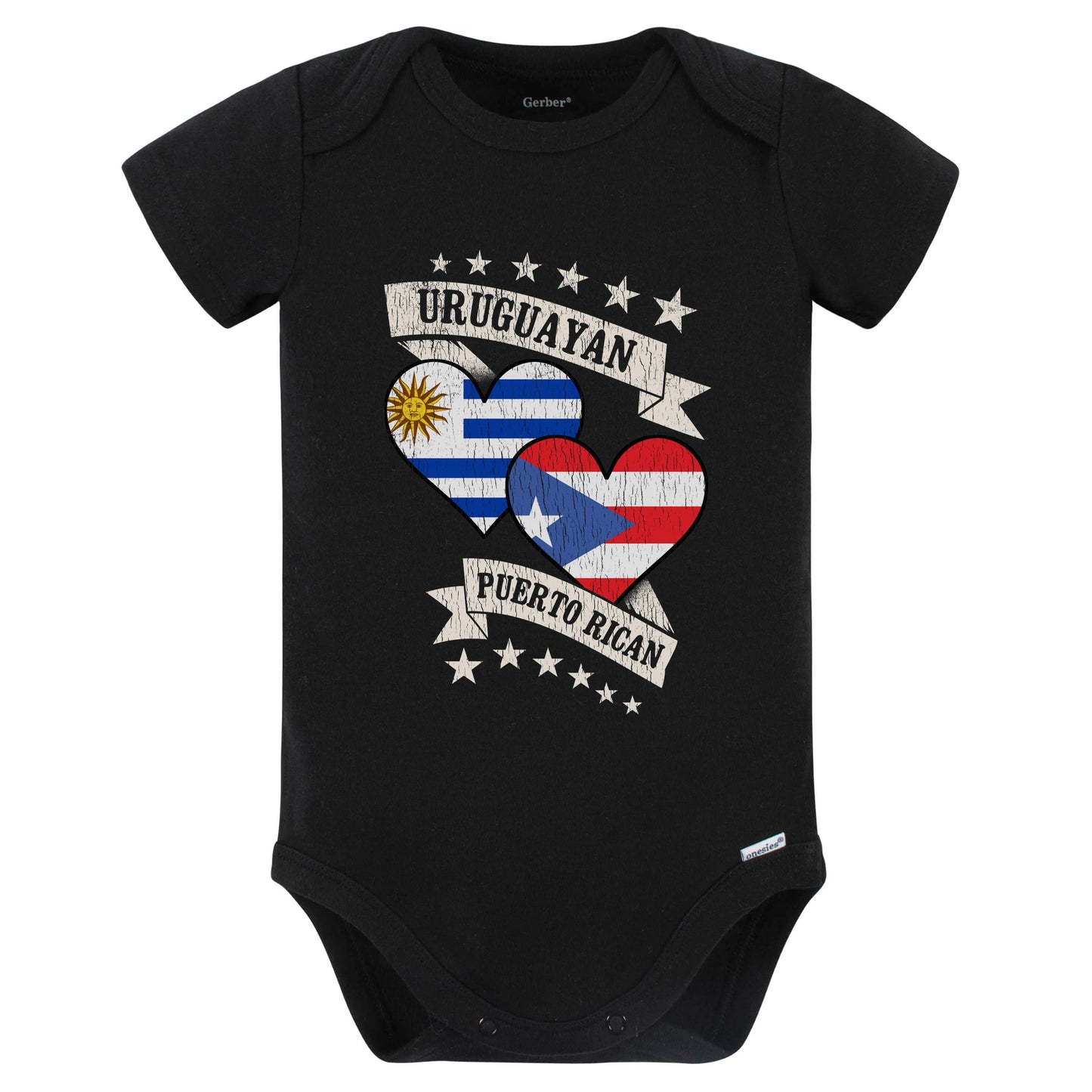 Uruguayan Puerto Rican Heart Flags Uruguay Puerto Rico Baby Bodysuit (Black)