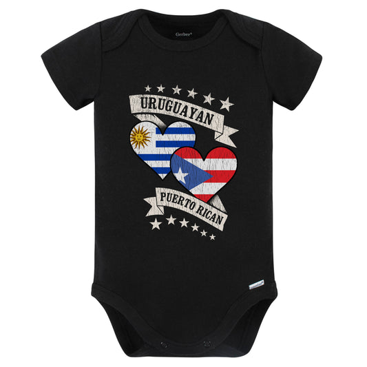 Uruguayan Puerto Rican Heart Flags Uruguay Puerto Rico Baby Bodysuit (Black)
