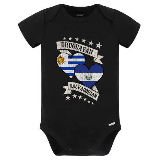 Uruguayan Salvadorian Heart Flags Uruguay El Salvador Baby Bodysuit (Black)