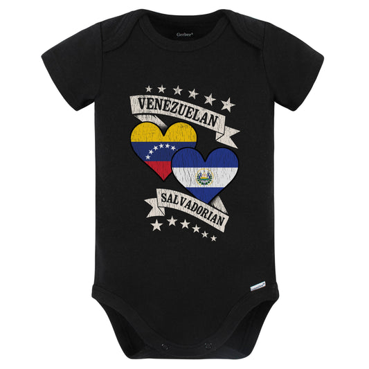 Venezuela Salvadorian Heart Flags Venezuela El Salvador Baby Bodysuit (Black)