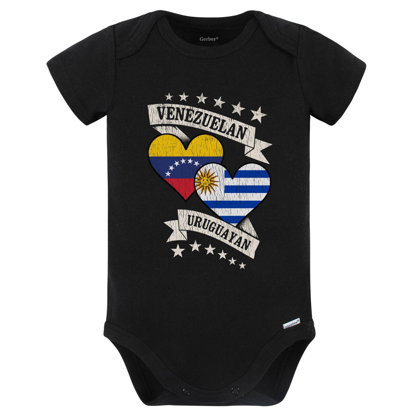 Venezuela Uruguayan Heart Flags Venezuela Uruguay Baby Bodysuit (Black)
