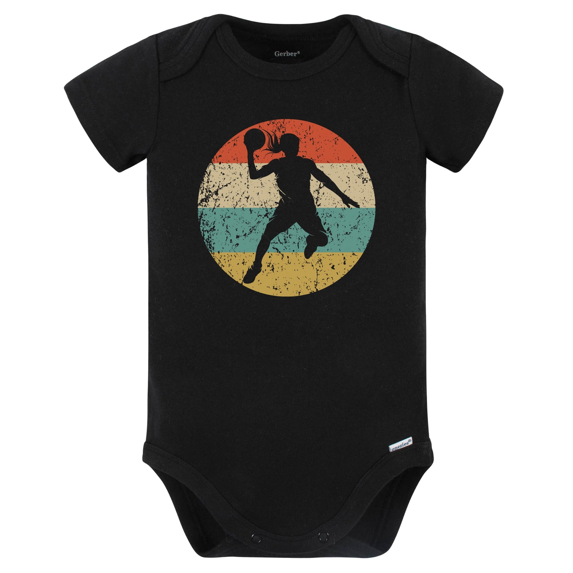 Retro Basketball Player Female Athlete Girls Sports Baby Bodysuit (Black)