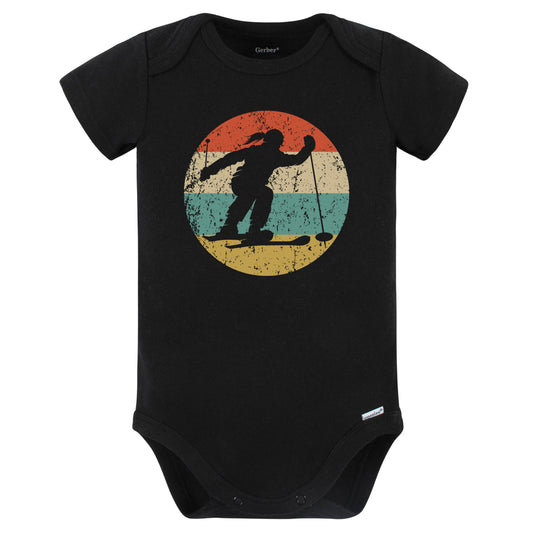 Retro Skier Female Athlete Skiing Girls Sports Baby Bodysuit (Black)