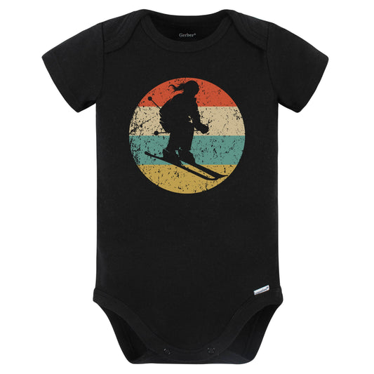 Retro Skier Female Athlete Skiing Girls Sports Baby Bodysuit (Black)