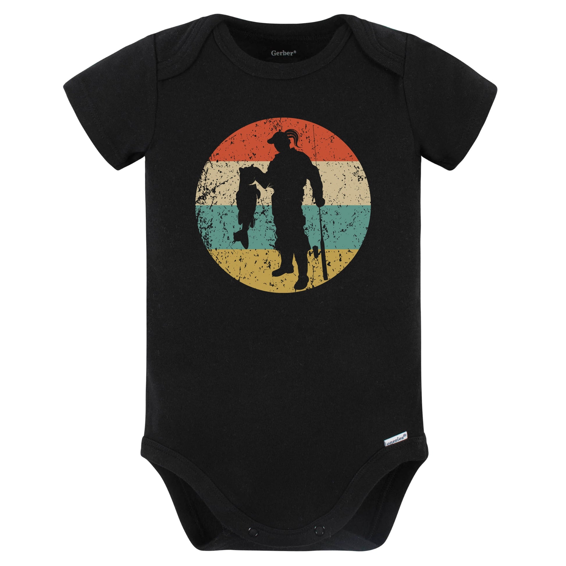 Retro Fisherwoman Female Athlete Fishing Girls Sports Baby Bodysuit (Black)