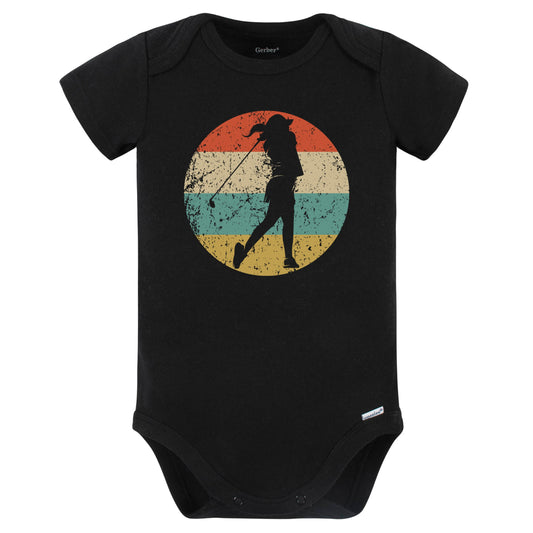 Retro Golfer Female Athlete Golf Golfing Girls Sports Baby Bodysuit (Black)