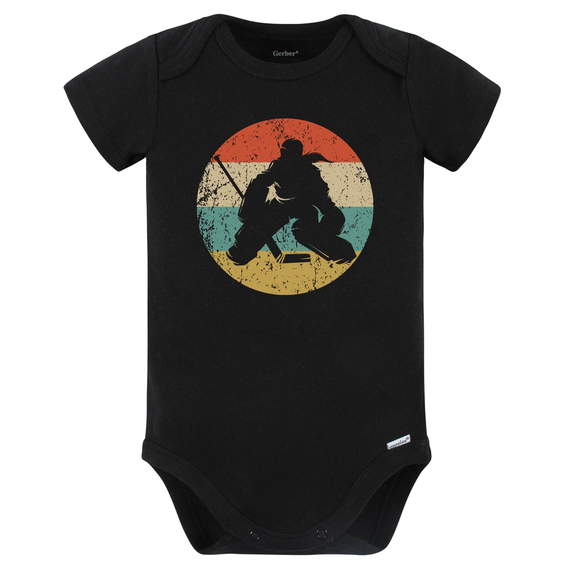 Retro Hockey Goalie Female Athlete Girls Sports Baby Bodysuit (Black)